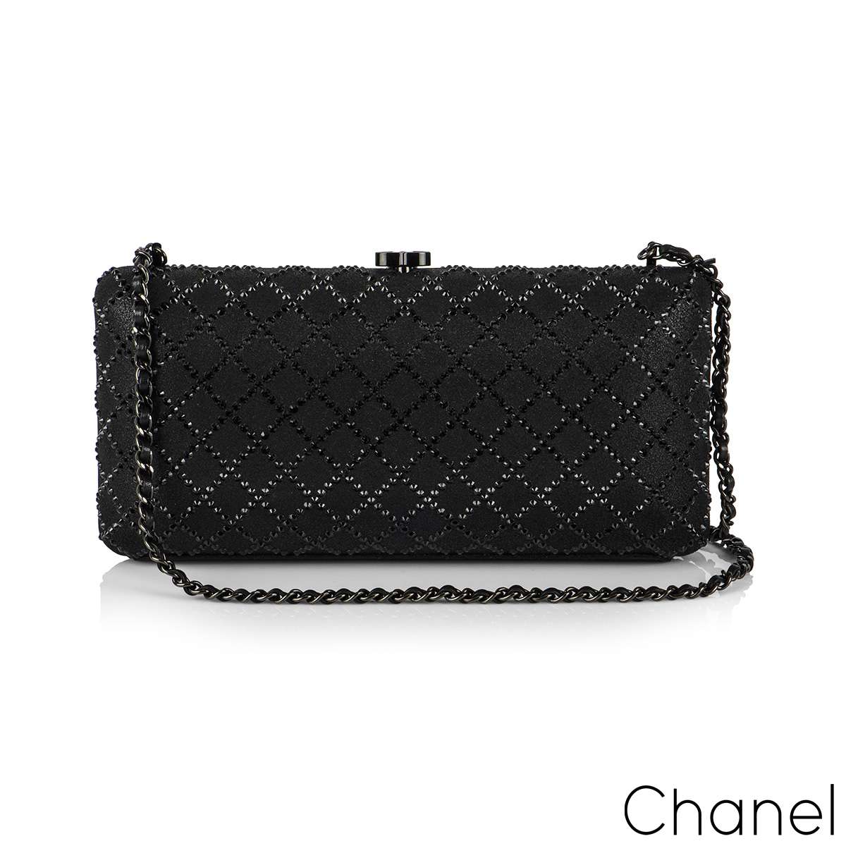 Chanel Black Iridescent Lambskin Crystal Quilted Clutch